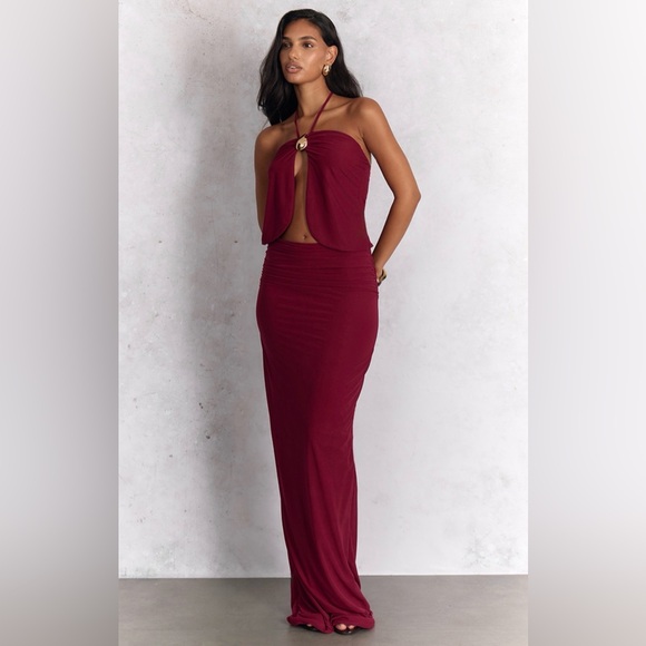 PrettyLittleThing Dresses & Skirts - PrettyLittleThing Burgundy Deep Red Stretch Ruched Maxi Skirt US 2